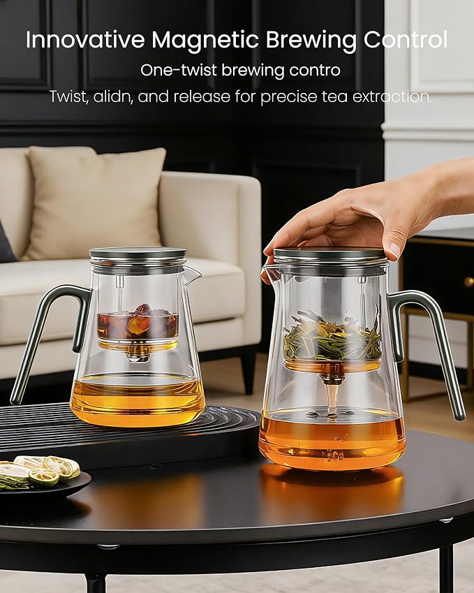 ZENS Magnetic Teapot Set, Enchanted Magic Glass Tea Infuser Pot with 2 Cups for Loose Leaf Tea Steeper, Mess-Free Tea Maker Tea Diffusers for Tea Lovers Ideal Gifts, 34oz (1000 ml)