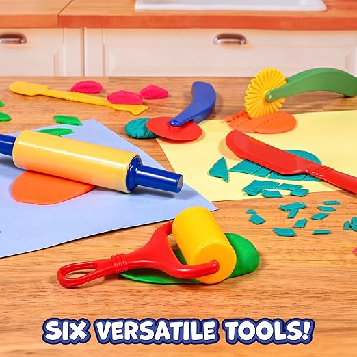 READY 2 LEARN Dough Tools | Set of 6 | Play dough Accessories | Roll, Cut, Mold and Flatten | Chunky Art Supplies for Toddler Crafts