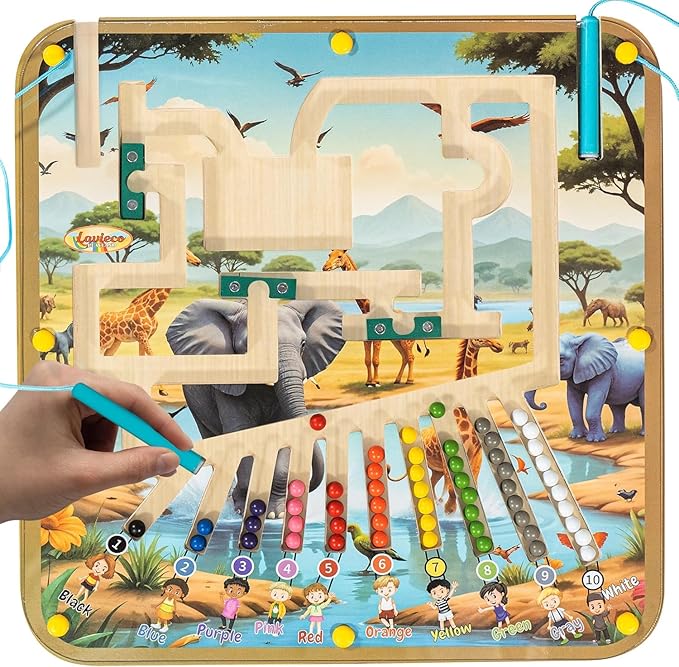 Magnetic Montessori Toys for 3 Year Old - Magnet Board for Kids, Magnetic Maze for Kids Ages 3-5, Color and Number Maze, Puzzles for Toddlers, Magnet Mazes for Toddler, Learning Activity, Safari
