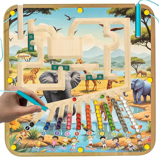 Magnetic Montessori Toys for 3 Year Old - Magnet Board for Kids, Magnetic Maze for Kids Ages 3-5, Color and Number Maze, Puzzles for Toddlers, Magnet Mazes for Toddler, Learning Activity, Safari