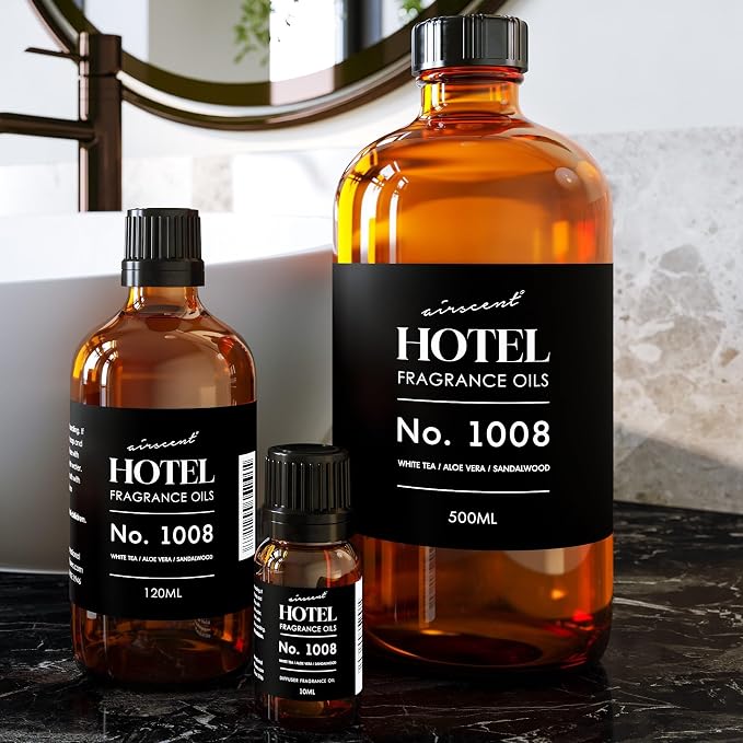AirScent Hotel Diffuser Oil No. 1008 - White Tea, Aloe Sandalwood - 10 mL | Hotel Scent Dupe - Premium Fragrance Oil for Ultrasonic and Waterless Diffusers and Crafting - .34 fl oz Dropper Bottle