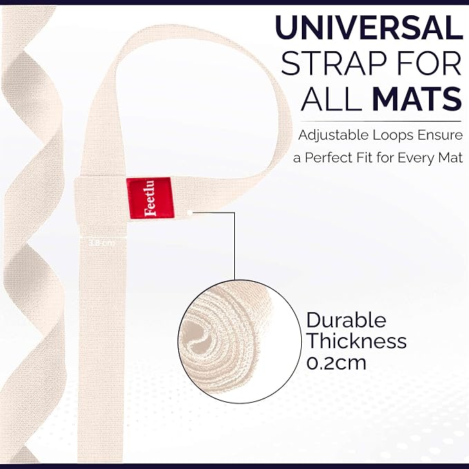 Yoga Mat Straps 2 in 1 - Cotton - Adjustable anti-slip straps for yoga, pilates, stretching, for carrying mats