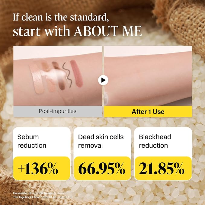 About Me Korean Rice Cleansing Oil with Makgeolli Ferments, 6.59 fl oz | Tested to Remove 99.4% of Sunscreen Residue, 10,000 ppm Rice Bran Oil, 4-Part Ferments, Milky Rinse, No Synthetic Fragrance