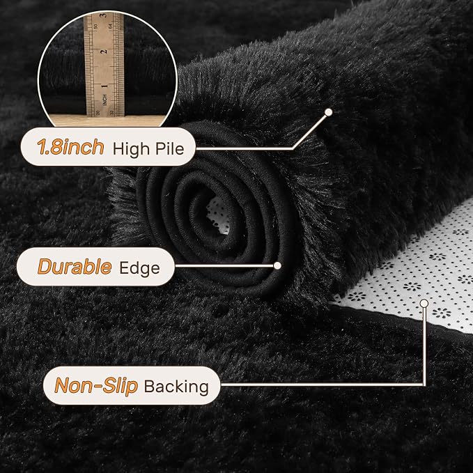 9x12 Ft Extra Large Black Shag Rug for Living Room,Ultra Soft Fluffy Furry Area Rug for Bedroom Kids Office, Aesthetic Carpet for Indoor Floor Home Decor