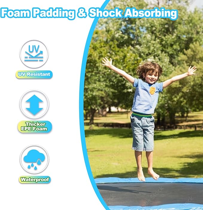 Trampoline Pad Replacement, 10/12/14/15/16FT Trampoline Spring Cover, No-Hole for Pole Waterproof Trampoline Safety Pad, Trampoline Replacement Parts & Accessories