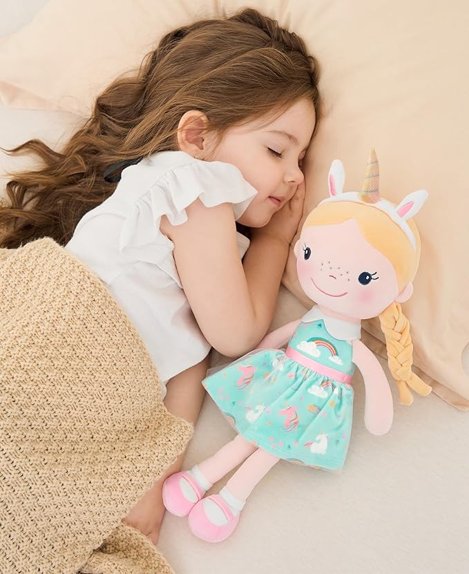 Soft Baby Doll Toys (16'') for Girls, My First Baby Rag Dolls for 1 Year Old Girl Birthday Gift Plush Doll Toys Machine Washable Baby Doll for Toddler Kids Infants - Unicorn Girl