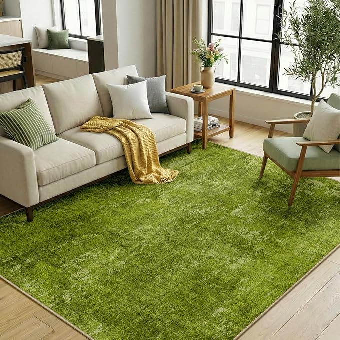 RELEANY Washable 5'x7' Abstract Area Rug for Living Room Grass Green | carpet for bedroom, kitchen, office, hallway and entryway, printed pattern, non-slip, soft, stain-resistant, easy to clean