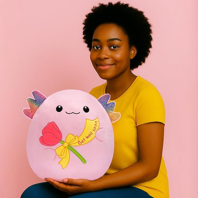 Get Well Soon Axolotl Large Plush Pillow Stuffed Animal Toy Patient Feel Better,12.5" Big Size Cute Soft Plushie,Gift for Kids Girls
