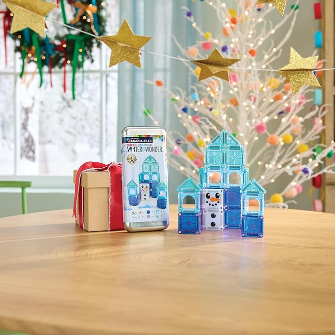 Magna-Tiles microMAGS Winter Wonder Travel Set 26-Piece Magnetic Construction Set, The Original Magnetic Building Brand
