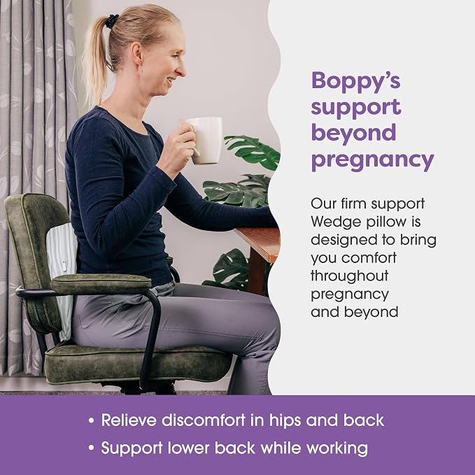 Boppy Wedge Pregnancy Pillow - Compact Support Wedge Maternity Pillow for Back, Knees, Pelvic Floor at Home, Office & Travel with Washable Knit Cover - Gray Modern Stripe