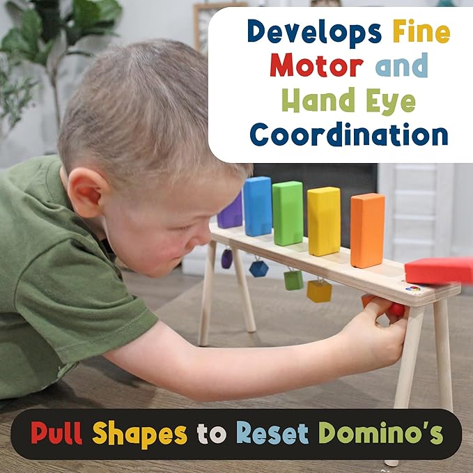 Wooden Falling Domino Wall/Stand; Colorful Toppling Domino Blocks for Kids