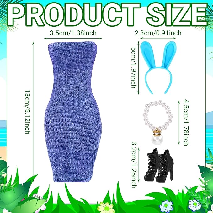 UPINS 6 Sets Doll Clothes Girls Doll Accessories for 11.5 Inch Doll Include Summer Dress Necklace Headband Shoes Regular Outfit Doll Clothing Girl Birthday Gift