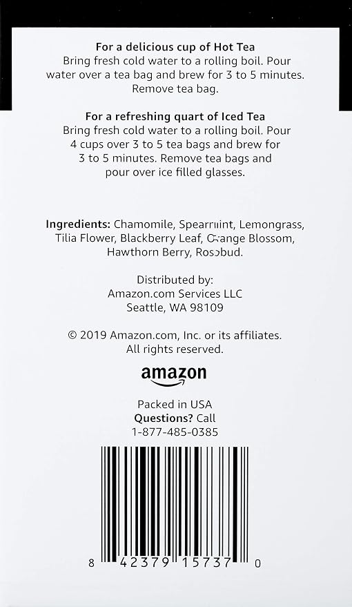 Happy Belly Amazon Grocery, Night Time Herbal Tea, Caffeine Free, 1.1 Oz, 20 Ct (Pack of 2)
