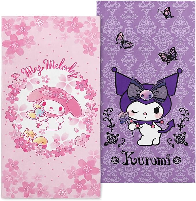 NORTHWEST Sanrio Hello Kitty Beach Towel Set for Boys and Girls, 2-Pack Oversized, Soft, Fast-Drying, Sand-Resistant Pool Towels with Sakura Floral Design 30" x 60"