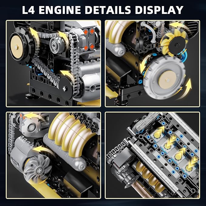 L4 Engine Building Sets for Adults, MOC Inline 4-Cylinder Mini Car Motor Model Kit that Runs, DIY STEM Toy Gift for Teens 14+ (853 PCS)