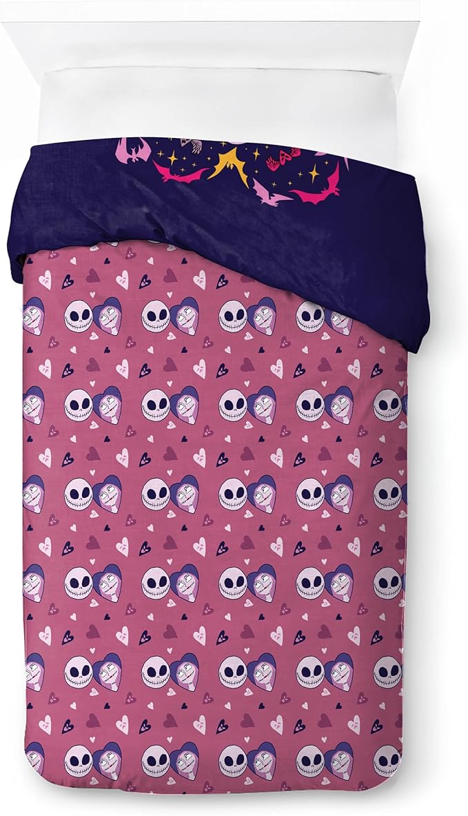 Jay Franco Duvet Cover Set – 2 Piece Comforter Cover and Sham Set, Super Soft Cozy Kids Bedding (Insert Not Included) Purple - Nightmare Before Christmas, Twin