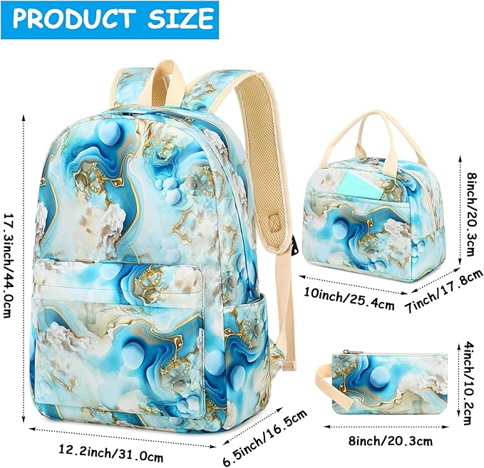 Bluboon Teen Girls School Backpack Kids Bookbag Set with Lunch Box Pencil Case Travel Laptop Backpack Casual Daypacks