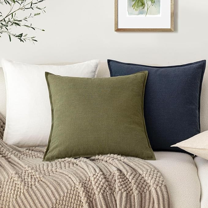 Foindtower Pack of 2, Decorative Linen Solid Throw Pillow Covers Soft Accent Square Cushion Case Boho Farmhouse Pillowcase for Chair Couch Sofa Bedroom Living Room Home Decor 20 x 20 Inch Navy Blue