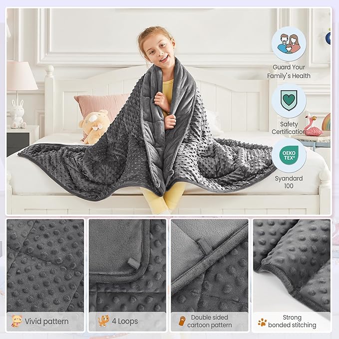 Weighted Blanket - 10 lbs Grey Minky Heavy Blanket - Small Size Breathable Lap Blanket(41"x60", 10 lbs)