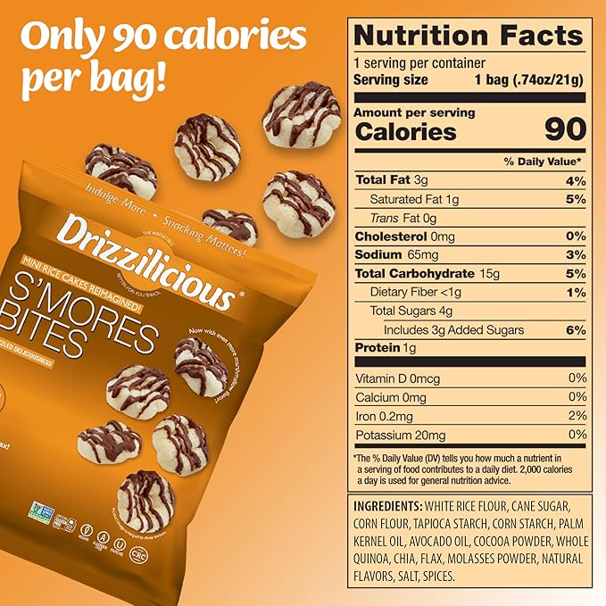 Drizzilicious Mini Rice Cakes Variety Pack- Rice Crisps, Healthy Snack for Adults and Kids, Flavored Rice Cakes, Vegan, Gluten Free Snack, Allergen Free, Only 90 Calories Per Bag- 0.74 oz (Pack of 12)