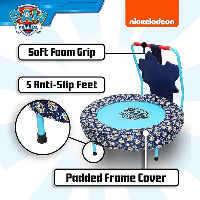 PAW Patrol Indoor Mini Trampoline with Handle for Toddlers, Features Everest, Chase, Marshall, Skye and Rubble, Multi