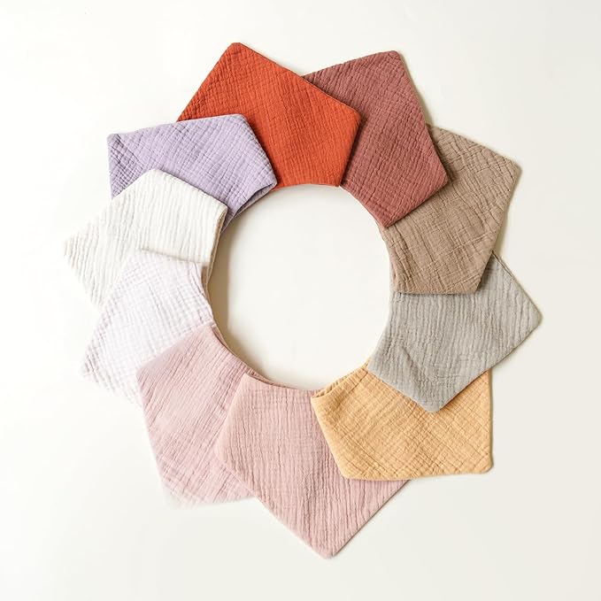 Konssy Muslin Baby Bibs 10 Pack Baby Bandana Drool Bibs 100% Cotton for Unisex Boys Girls