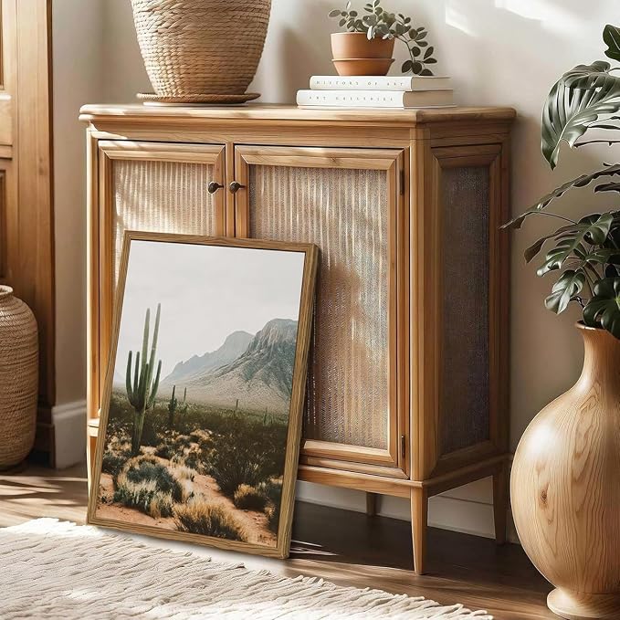 Framed Desert Landscape Wall Art Set of 3, Vintage Southwestern Cactus Wall Decor Paintings, Mexican Mountain Botanical Pictures Canvas Prints for Living Room Bedroom Bathroom Office 12x16 inch