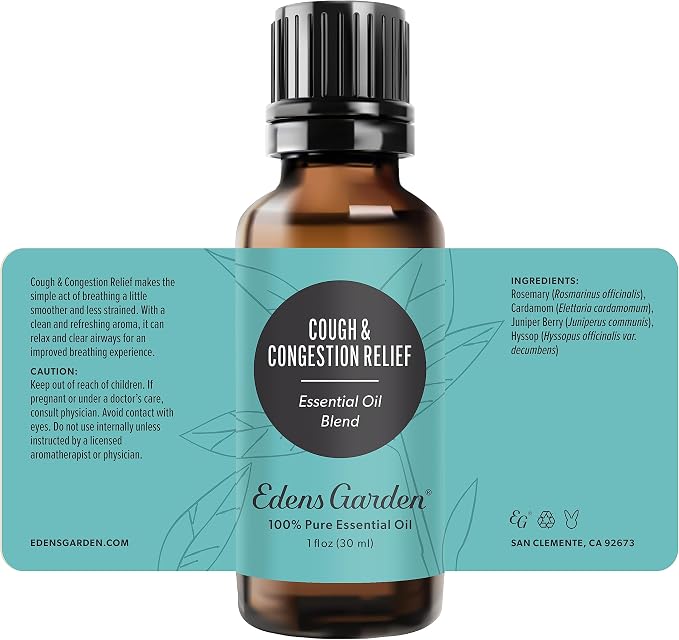 Edens Garden Cough & Congestion Relief Essential Oil Blend- 100% Pure Premium Grade, Undiluted, Natural, Therapeutic, Aromatherapy, The Best for Skin, Humidifiers, Candle 30 ml (1 fl oz)