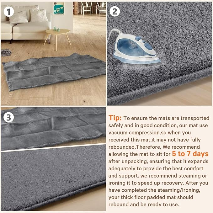Baby Play Mat for Floor,Ultra Thick Elastic Foam 59"x59" Playmat Tummy Time Muscle Crawling Exercise Activity Cushion Gym Mat Nursery Playroom Area Kids Rug for Babies, Toddlers,Infants,Dark Grey