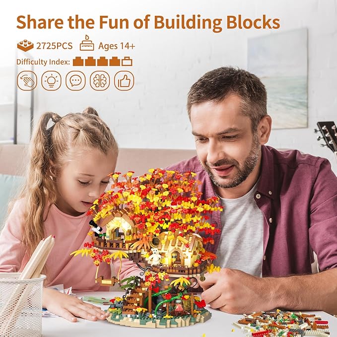 Treehouse Building Blocks Set with LED Lights-2725PCS Micro Bricks,Akino Forest Style Building Toy Kit,Miniature Tree House Model Decor,Ideal Birthday, for Age8+ Kids Adults