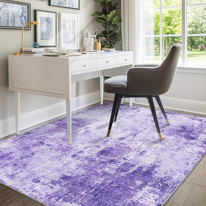 RELEANY Washable Area Rugs 5'x8' Non-Slip Modern Abstract Soft for Living Room Entryway Bedroom Kitchen, Print Pattern, Purple Gray Pink White