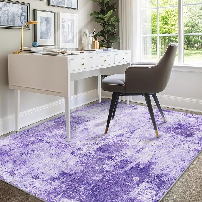 RELEANY Washable 6'x9' Abstract Area Rug for Living Room Purple | carpet for bedroom, kitchen, office, hallway and entryway, printed pattern, non-slip, soft, stain-resistant, easy to clean