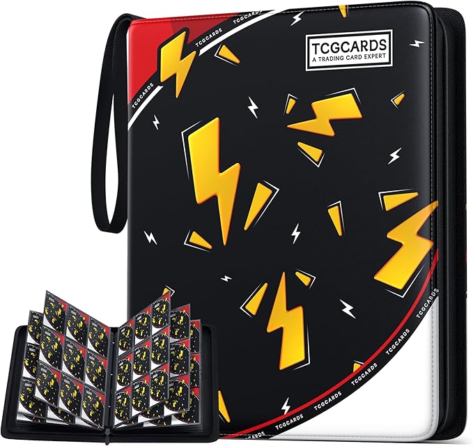 Card Binder for Pokemon Cards, 9 Pocket Trading Card Binder Holds 900 Cards with 50 Removable Sleeves, 3 Ring Zipper Card Holder Album Book Case for TCG, MTG, Sports Cards Collection, Boys Girls