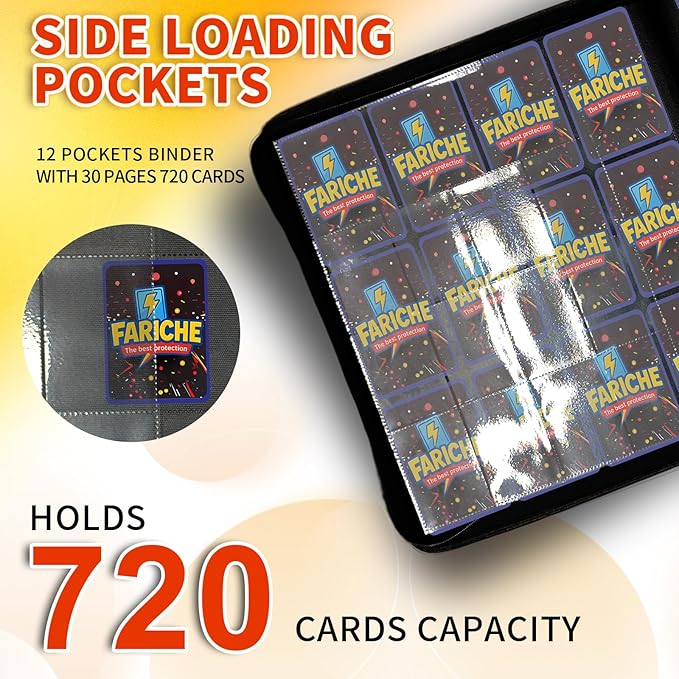 Trading Card Binder for TCG Cards,12-Pocket Portable Card Collector Ablum Holder Book Fits 720 Cards with 30 Removable Sleeve, Waterproof Card Binder Display Storage Carrying Cases for TCG-Storm