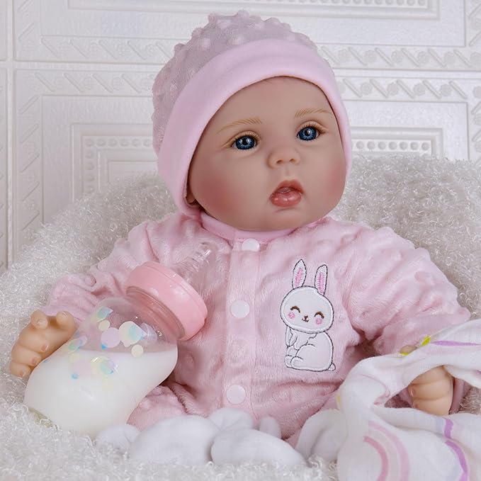 Milidool Reborn Baby Dolls Lifelike Girl Doll 18 inch Realistic Newborn Baby Doll Real Looking Silicone Baby Dolls Girl with Feeding Complete Accessories for 3+ Years Old Gifts
