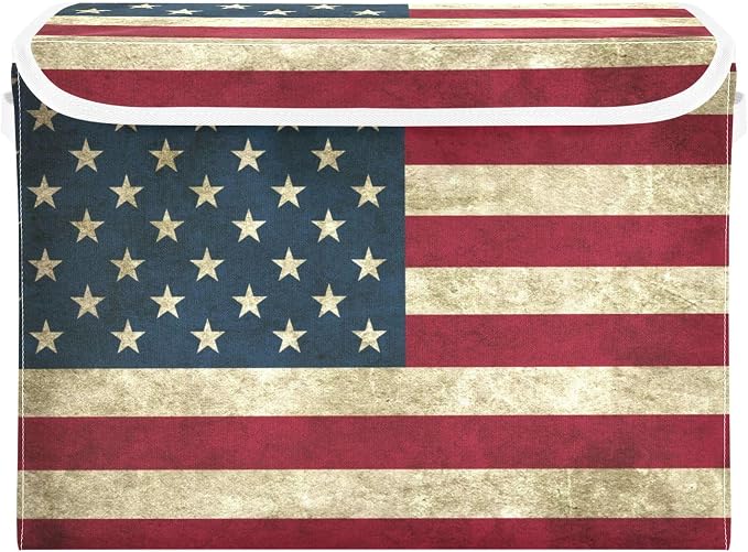 American Flag Storage Bins with Lids and Carrying Handle,Foldable Storage Boxes Organizer Containers Baskets Cube with Cover for Home Bedroom Closet Office