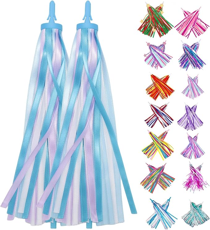 PLATT Kid's Bicycle Handlebar Streamers Colorful Ribbons Tassel for Girls Boys Bicycle Handlebar Scooter Handgrip (Blue 1Pair)
