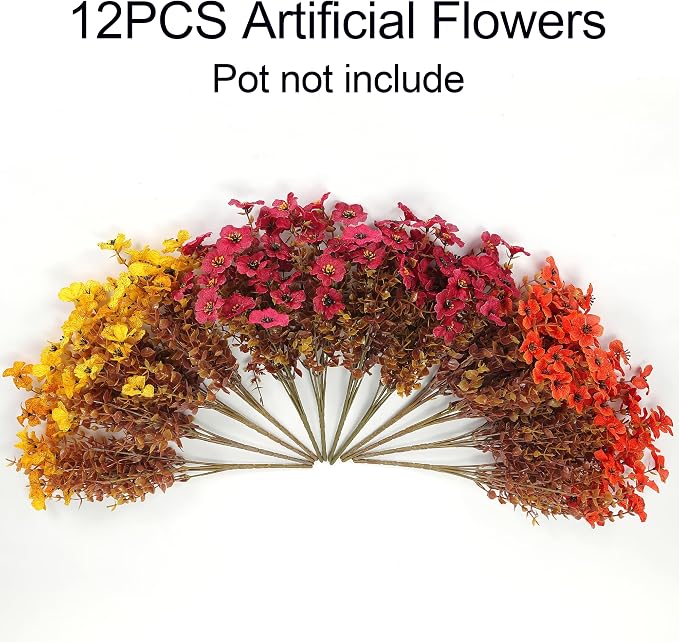 Artificial Faux Mums Flowers Plants for Outdoors Autumn Decoration,12 Bundles Fake Mums Plastic Silk Daisy Fall Flowers Plants UV Resistant Look Real for Outside Planters Patio Porch Yard 3 Multicolor