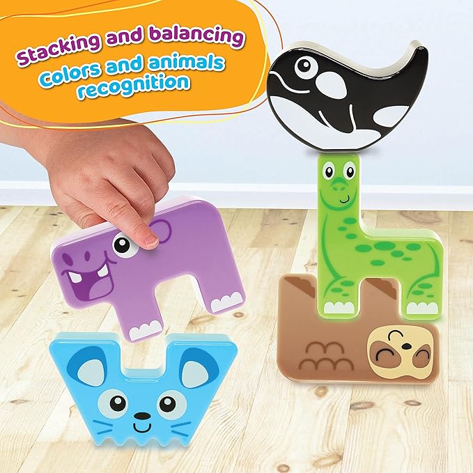 Montessori Puzzle N’ Stack Animals Toys, Kids Stacking Building Animal Blocks Toy for Toddler Preschool, Fun Educational Stacker Gifts for 12 18 24 36 Months, 1 2 3 4 Year Old
