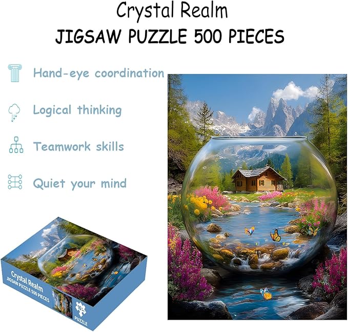 Puzzles for Adults 500 Pieces, Landscape Jigsaw Puzzles - Crystal Realm, Impossible Crystal Puzzle for Seniors Family, 20.47x14.96 inches, 1:1 Poster, Letter on The Back