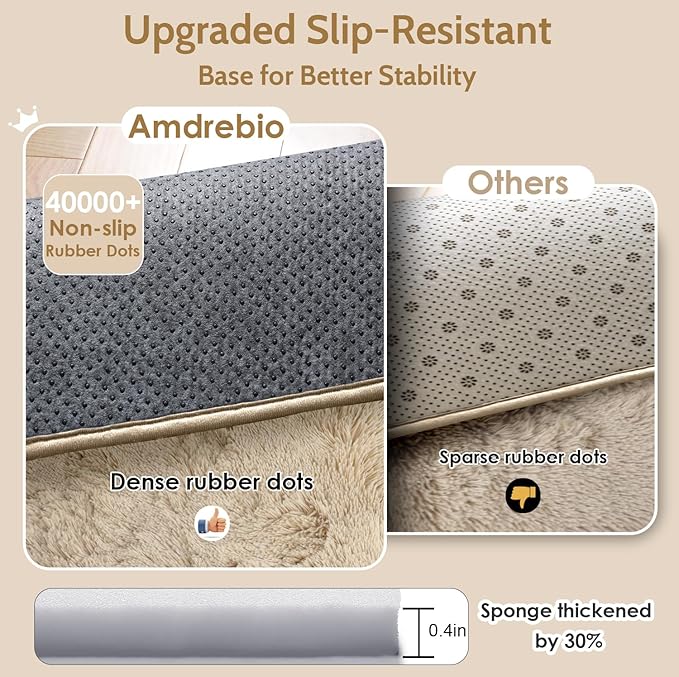 Amdrebio Beige Area Rugs for Bedroom Kids Room, 5x7 Fluffy Plush Shag Furry Cute Rug for Living Room Decor Aesthetic, Soft Shaggy Fuzzy Neutral Tan Carpet for Teens Baby Nursery Playroom Preppy Dorm