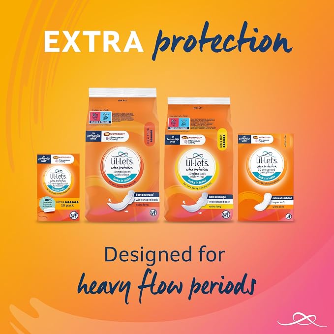 Lil-Lets Extra Protection Ultra Pads X 30 (3 Pack), with Wings, for Extremely Heavy Flow Periods and Perimenopause