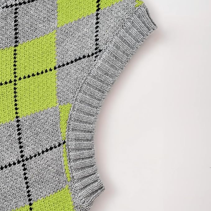 Women's Sweater Vest,Y2K Sleeveless Pattern Preppy Style Knitted Crop Tank Top for Girl