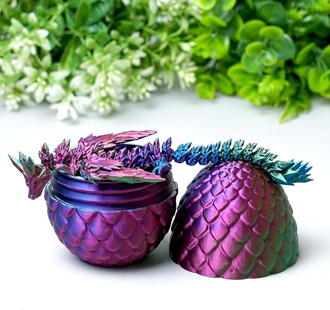3D Printed Dragon Egg with Wing,Little Dragon Inside Egg,Flexible Realistic Articulated Animal Fidget Toys,Mystery Figurines Gifts for Easter,Executive Desk Funny Décor and Festival Collectible (RGB)