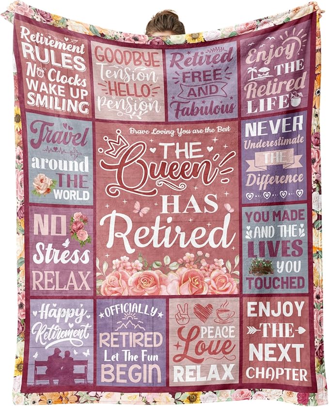 Retirement Gifts for Women 2026, Retirement Blanket 60"x50", Retired Gifts | Pink Retirement Gift for Woman, Happy Farewell Gifts for Coworker, Funny Going Away Throws for Mom, Teacher, Nurse, Female