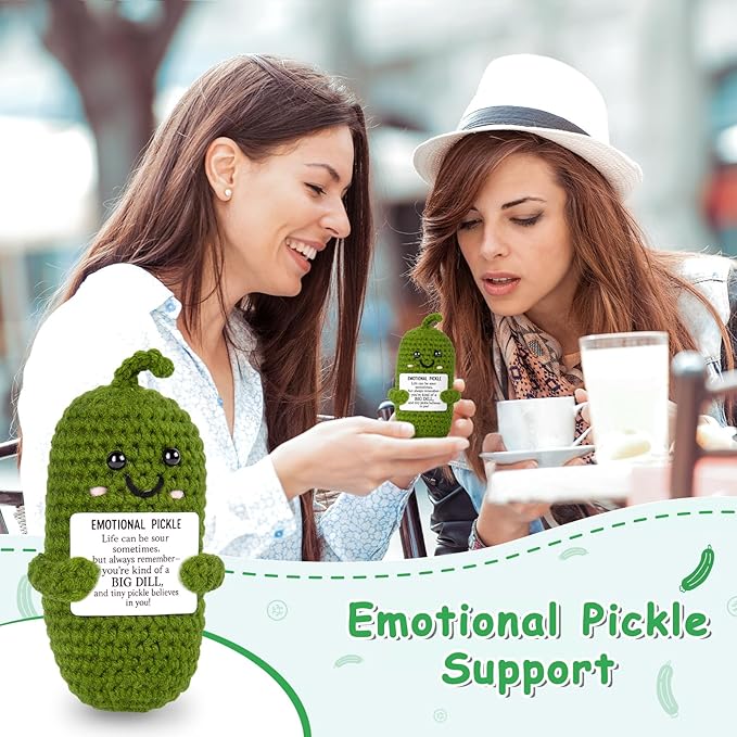 Emotional Support Crochet, Positive Crochet Pickle, Encouragement Gifts for Women Men Birthday Christmas Self Care Friends Coworkers Relaxation Gift Desk Home Fall Decor Inspirational Support