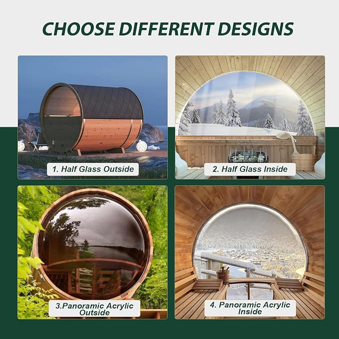 Smartmak Customized Outdoor Barrel Steam Sauna, 2-10 Person Canadian Hemlock/Red Cedar Traditional Wood Sauna Room with 220V ETL-Certified Heater, Backrest Headrest, Rocks, Light Accessories Included