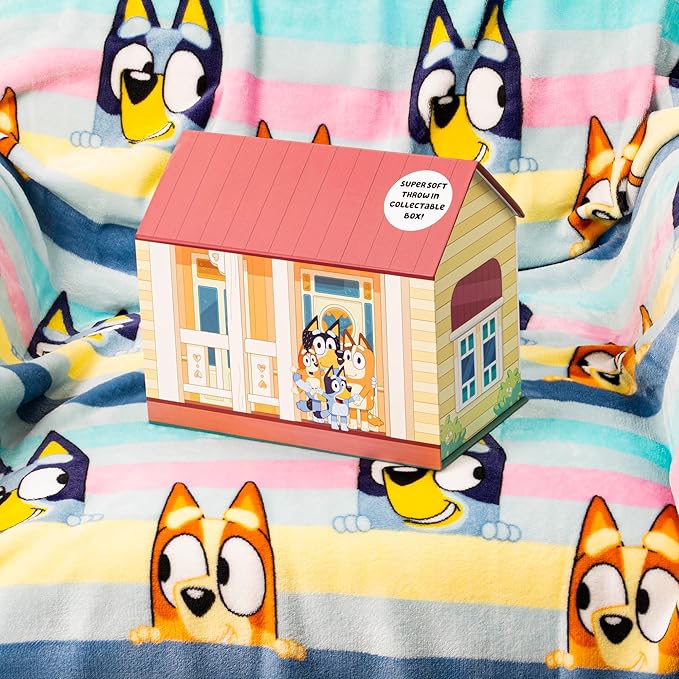 Jay Franco Bluey Throw Blanket with Gift Box - Throw Measures 46 x 60 Inches – Super Soft Special Edition Fleece Bedding
