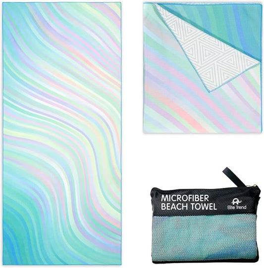 Quick Dry Towel Extra Large Waffle 78x35 Inch - Microfiber Beach Towel - Perfect for Beach, Travel, Swimming, Pool, Yoga, Hiking, Camping - Lightweight, Fast Drying, Compact for Adults (Rain)