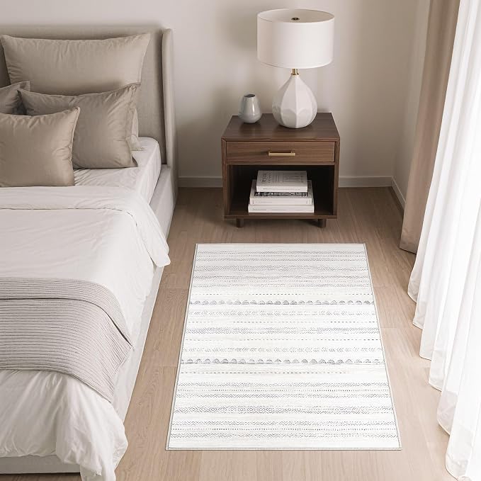Nakagishi Boho 2x3 Washable Area Rug Non Slip Carpet for Entryway Gray | Pet & Kid Friendly, Machine Washable, Low Pile Carpet for Kitchen Hallway Daily Home Decor,Farmhouse Neutral Moroccan